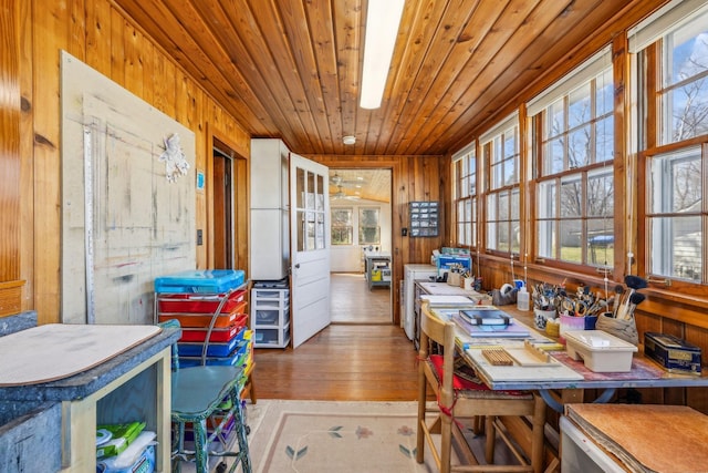 4430 Brush Hill Rd, Nashville, TN 37216 - dining room with wood walls, wooden ceiling, and hardwood / wood-style flooring