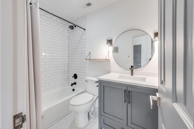 608 Claridge Ct, Franklin, TN 37064 - full bathroom featuring toilet, shower / bath combination with curtain, vanity, and tile patterned flooring