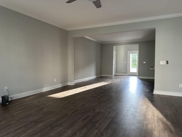 1451 Rebecca Johns Dr, Murfreesboro, TN 37128 - unfurnished room with a ceiling fan, dark wood finished floors, baseboards, and crown molding