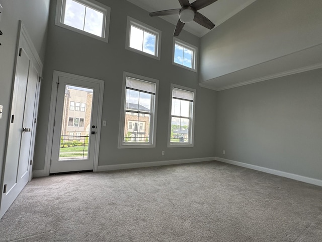 1451 Rebecca Johns Dr, Murfreesboro, TN 37128 - unfurnished room featuring a ceiling fan, carpet floors, a towering ceiling, and baseboards