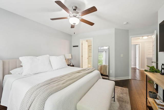 212 Walden Village Ln, Nashville, TN 37210 - bedroom with dark wood-style floors, baseboards, a ceiling fan, and ensuite bathroom