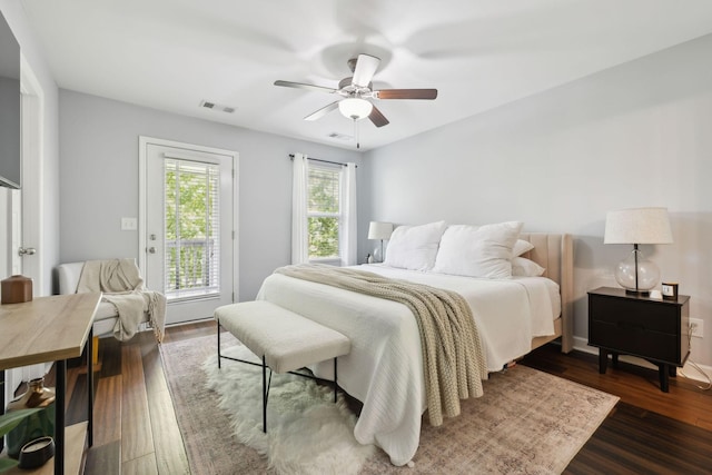 212 Walden Village Ln, Nashville, TN 37210 - bedroom with access to exterior, dark wood-type flooring, and a ceiling fan