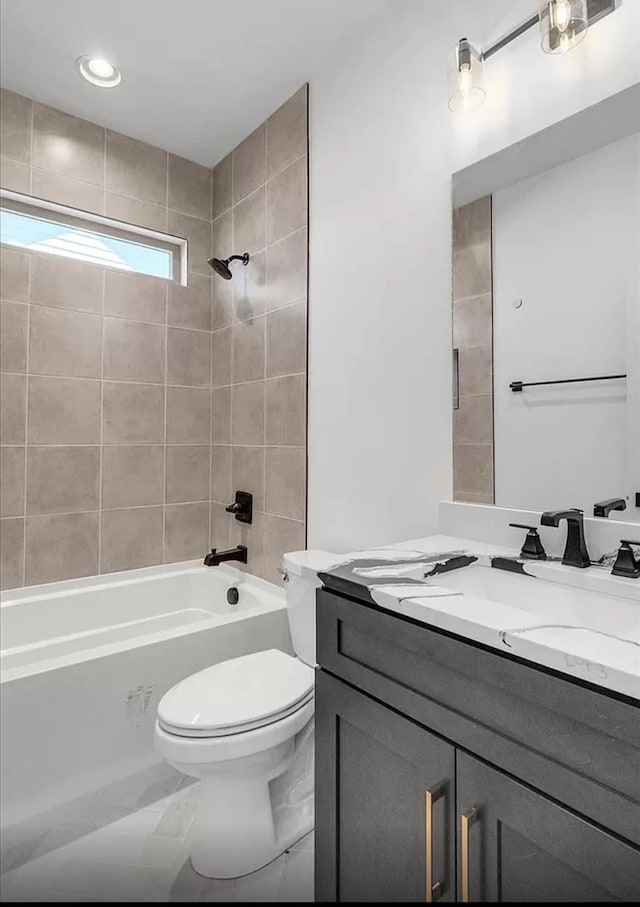 691 Compton Rd, Murfreesboro, TN 37130 - full bath featuring vanity, toilet, shower / tub combination, and marble finish floors