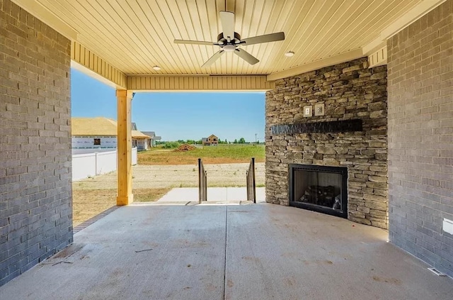 691 Compton Rd, Murfreesboro, TN 37130 - view of patio / terrace featuring an outdoor stone fireplace and ceiling fan