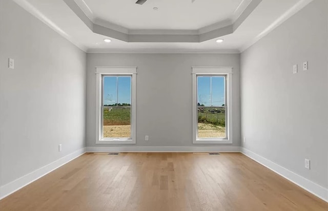 691 Compton Rd, Murfreesboro, TN 37130 - unfurnished room featuring a tray ceiling, hardwood / wood-style floors, ornamental molding, baseboards, and recessed lighting