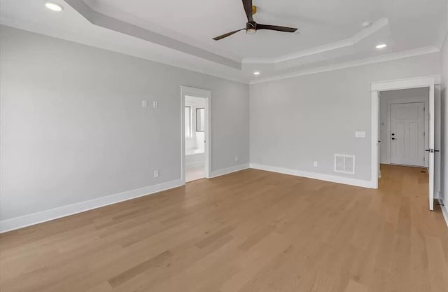 691 Compton Rd, Murfreesboro, TN 37130 - spare room with a tray ceiling, crown molding, ceiling fan, recessed lighting, and baseboards