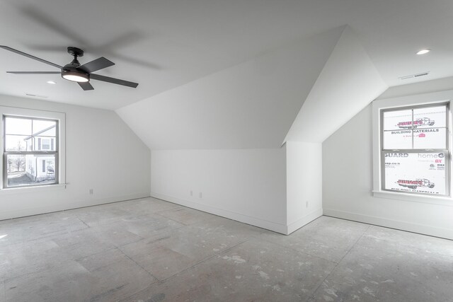 516 Willow Grv Ct, Ringgold, GA 30736 - bonus room featuring baseboards, vaulted ceiling, recessed lighting, and ceiling fan