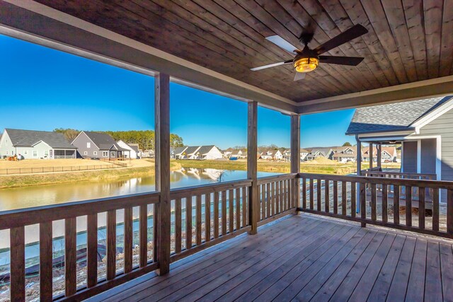 516 Willow Grv Ct, Ringgold, GA 30736 - wooden terrace with a residential view, a water view, and ceiling fan