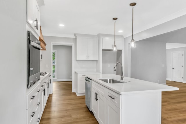 2302 Surrey Dr, Murfreesboro, TN 37129 - kitchen with a sink, light countertops, baseboards, white cabinetry, and recessed lighting