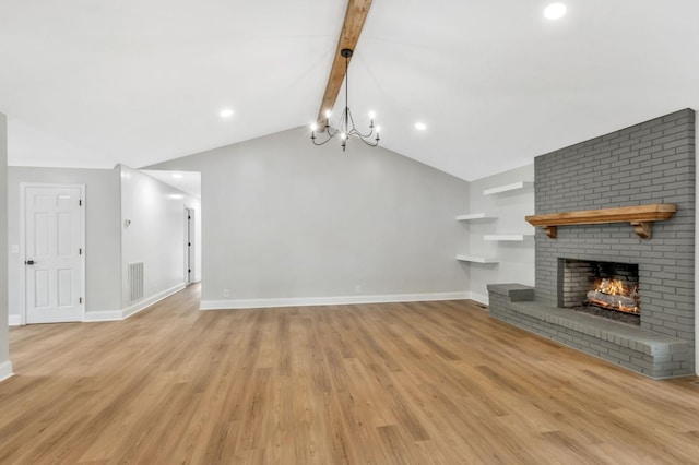 2302 Surrey Dr, Murfreesboro, TN 37129 - unfurnished living room featuring a fireplace, baseboards, light wood finished floors, recessed lighting, and a chandelier