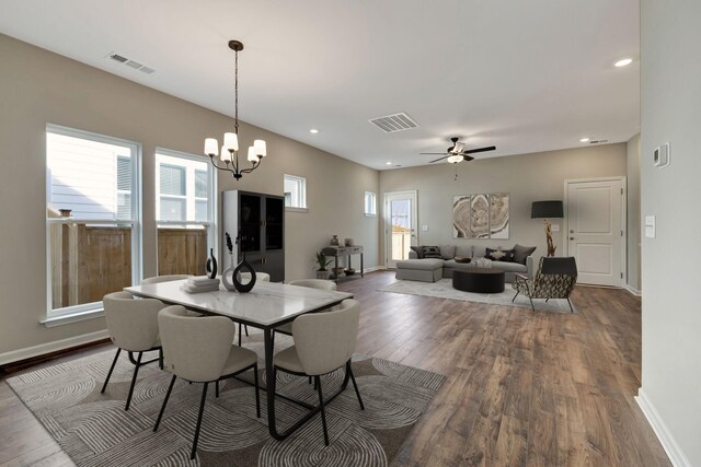 1012 Indigo Aly, Brentwood, TN 37027 - dining area featuring wood finished floors, a chandelier, baseboards, ceiling fan, and recessed lighting