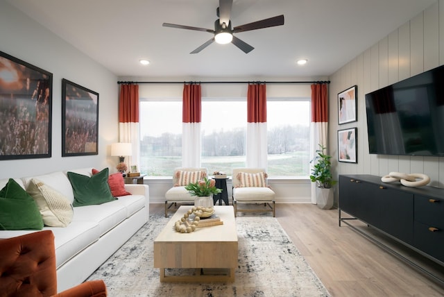 1102 Callaway Dr, Lebanon, TN 37087 - living area with ceiling fan, light wood finished floors, recessed lighting, and baseboards