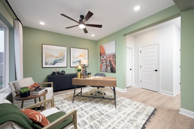 1102 Callaway Dr, Lebanon, TN 37087 - office with baseboards, a ceiling fan, light wood finished floors, and recessed lighting