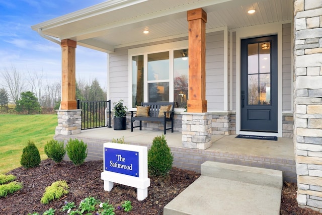 1102 Callaway Dr, Lebanon, TN 37087 - doorway to property with covered porch and stone siding