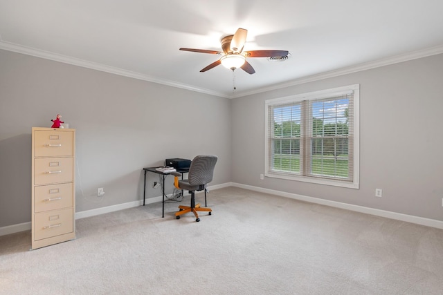 1010 Saint Blaise Trl, Gallatin, TN 37066 - office space with light colored carpet, a ceiling fan, ornamental molding, and baseboards