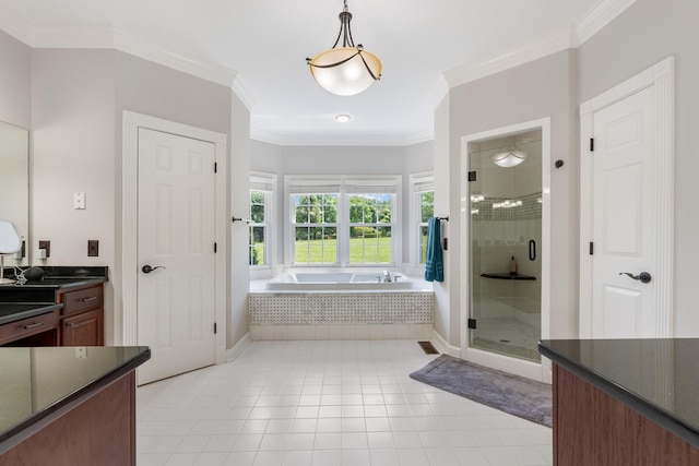 1010 Saint Blaise Trl, Gallatin, TN 37066 - full bath with a stall shower, a garden tub, ornamental molding, vanity, and tile patterned flooring