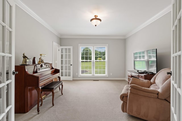 1010 Saint Blaise Trl, Gallatin, TN 37066 - sitting room featuring french doors, ornamental molding, light carpet, and baseboards