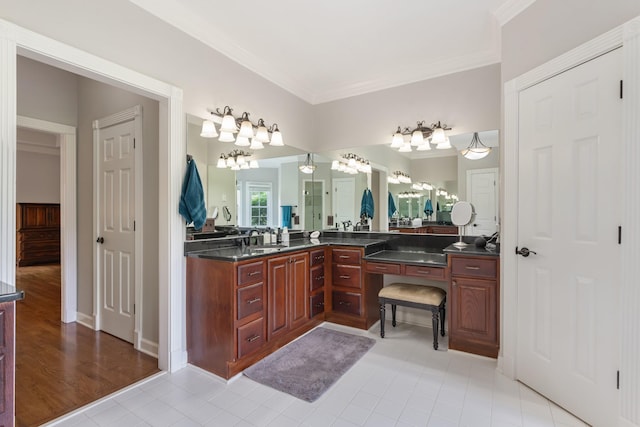 1010 Saint Blaise Trl, Gallatin, TN 37066 - full bathroom featuring ornamental molding, vanity, tile patterned flooring, and a chandelier