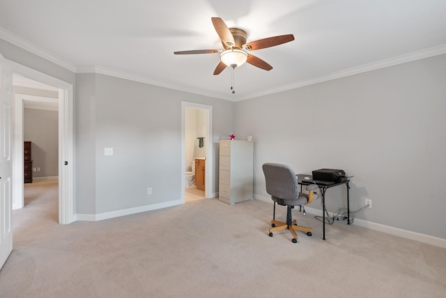 1010 Saint Blaise Trl, Gallatin, TN 37066 - carpeted office space featuring ceiling fan, ornamental molding, and baseboards