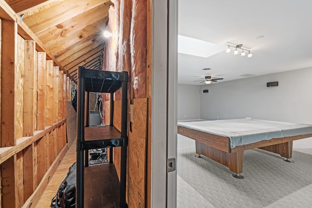 1010 Saint Blaise Trl, Gallatin, TN 37066 - recreation room with carpet flooring, a skylight, a ceiling fan, and billiards
