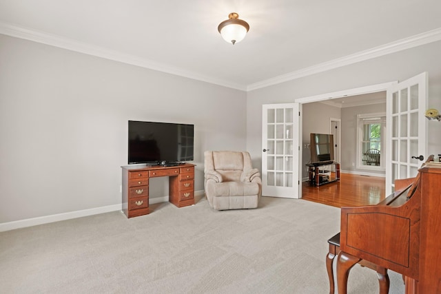 1010 Saint Blaise Trl, Gallatin, TN 37066 - living room with french doors, crown molding, baseboards, and light carpet