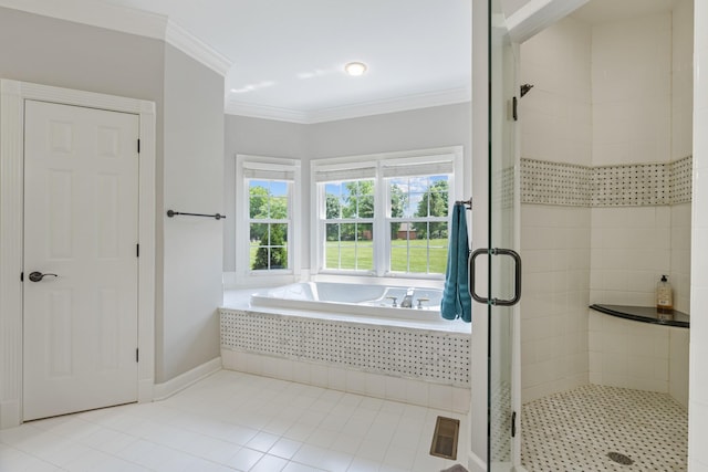 1010 Saint Blaise Trl, Gallatin, TN 37066 - full bath with a shower stall, tile patterned floors, a garden tub, and ornamental molding