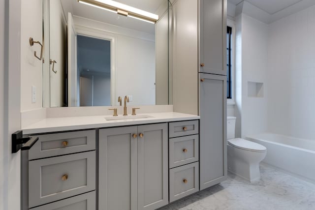 2756 Otterham Dr, Thompsons Station, TN 37179 - full bathroom with toilet, vanity, marble look tile flooring, and  shower combination
