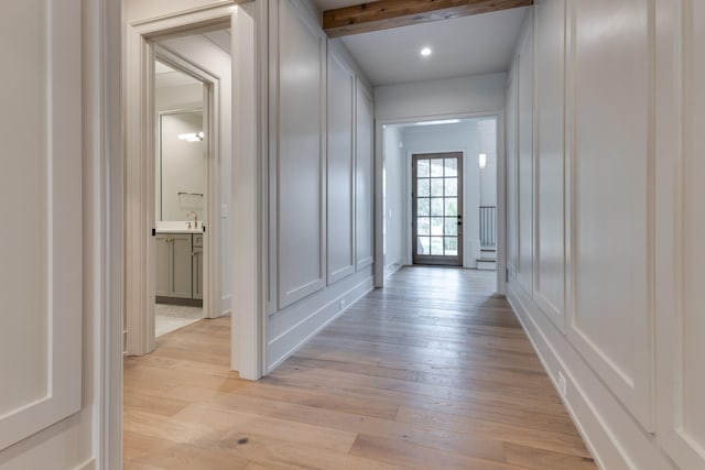 2756 Otterham Dr, Thompsons Station, TN 37179 - hallway with a decorative wall, light wood-style floors, and recessed lighting