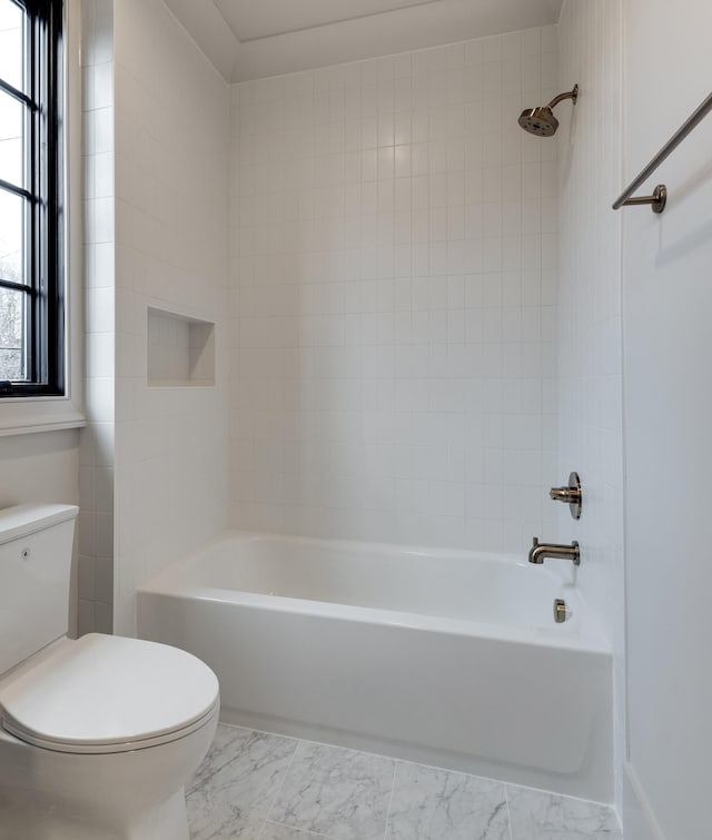 2756 Otterham Dr, Thompsons Station, TN 37179 - bathroom with toilet, washtub / shower combination, and marble finish flooring