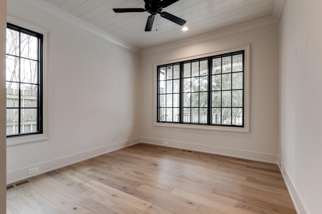 2756 Otterham Dr, Thompsons Station, TN 37179 - spare room with light wood finished floors, ceiling fan, baseboards, and crown molding