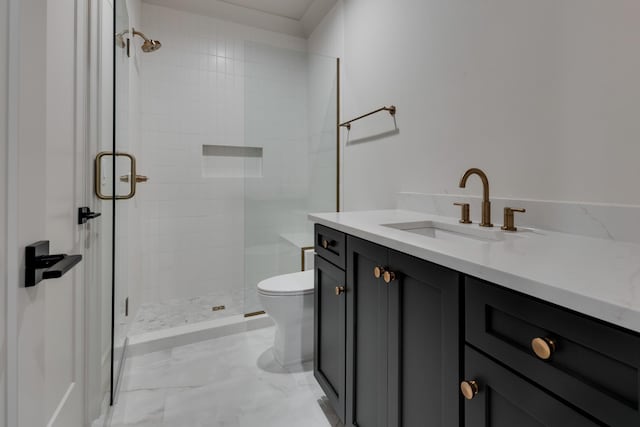 2756 Otterham Dr, Thompsons Station, TN 37179 - full bath with vanity, a stall shower, toilet, and marble finish floors