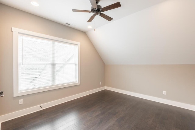 1600 Anderson Ave, Chattanooga, TN 37404 - bonus room featuring vaulted ceiling, dark wood finished floors, ceiling fan, baseboards, and recessed lighting