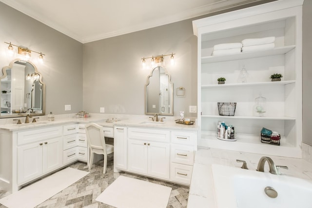 1078 Sunset Dr, Gallatin, TN 37066 - bathroom featuring double vanity, crown molding, and a bathtub