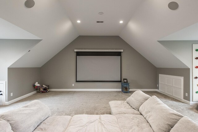 1078 Sunset Dr, Gallatin, TN 37066 - home theater room with carpet, lofted ceiling, baseboards, and recessed lighting