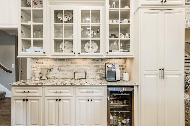 1078 Sunset Dr, Gallatin, TN 37066 - bar featuring beverage cooler, decorative backsplash, and dark wood-style floors