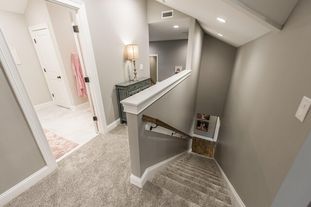 1078 Sunset Dr, Gallatin, TN 37066 - stairs featuring carpet flooring, recessed lighting, and baseboards