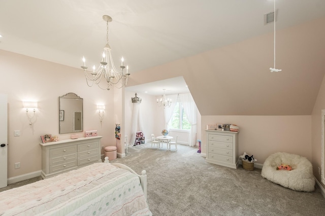 1078 Sunset Dr, Gallatin, TN 37066 - carpeted bedroom featuring a chandelier, baseboards, and lofted ceiling