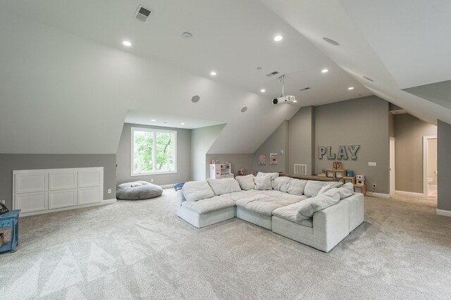 1078 Sunset Dr, Gallatin, TN 37066 - living area with lofted ceiling, carpet, recessed lighting, and baseboards