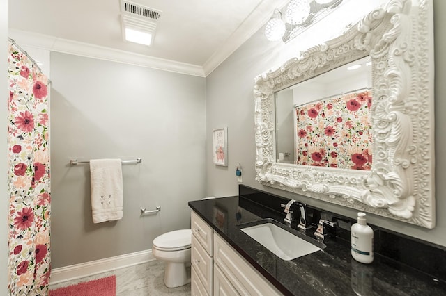 1078 Sunset Dr, Gallatin, TN 37066 - full bath featuring crown molding, vanity, toilet, marble look tile flooring, and baseboards