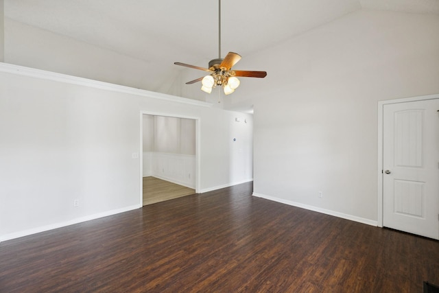 1006 Aretha Dr, Murfreesboro, TN 37128 - unfurnished room with a ceiling fan, wood finished floors, high vaulted ceiling, and baseboards