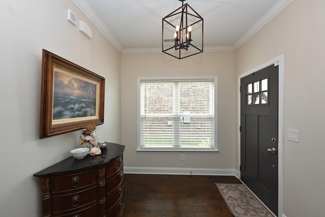 146 Monarchos Dr, Gallatin, TN 37066 - foyer entrance with a chandelier, dark wood-style floors, crown molding, and baseboards
