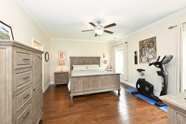 146 Monarchos Dr, Gallatin, TN 37066 - bedroom with dark wood-type flooring, crown molding, baseboards, and a ceiling fan