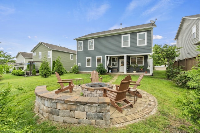 3368 Vinemont Dr, Thompsons Station, TN 37179 - back of house featuring an outdoor fire pit, a patio, and a lawn