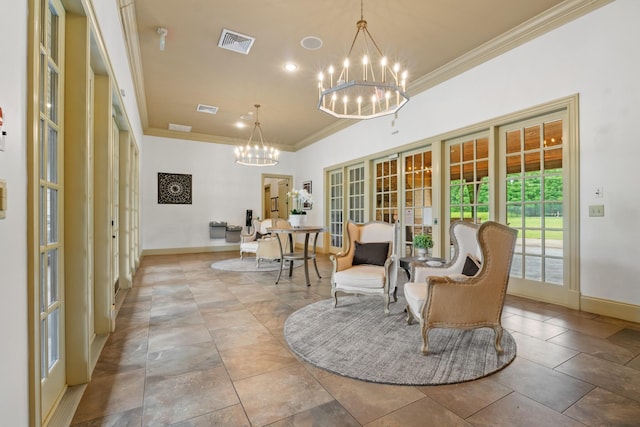 3368 Vinemont Dr, Thompsons Station, TN 37179 - sunroom / solarium featuring a chandelier and french doors