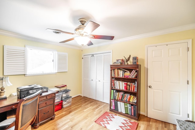 1234 Windsor Dr, Gallatin, TN 37066 - office featuring a ceiling fan, crown molding, and light wood-type flooring