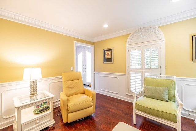 1234 Windsor Dr, Gallatin, TN 37066 - sitting room featuring wainscoting, crown molding, healthy amount of natural light, wood finished floors, and a decorative wall