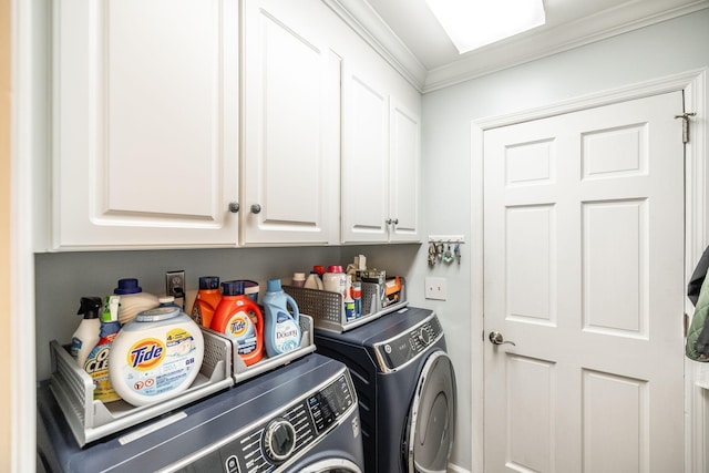 1234 Windsor Dr, Gallatin, TN 37066 - laundry room featuring washing machine and clothes dryer, cabinet space, and ornamental molding