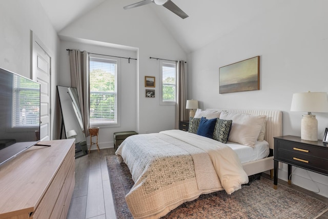 682 James Ave, Nashville, TN 37209 - bedroom with lofted ceiling, wood finished floors, and a ceiling fan