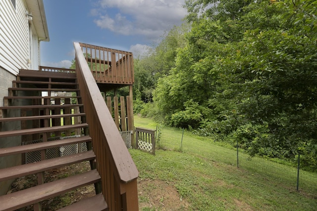1036 Woodbrier Ln, Greenbrier, TN 37073 - view of green lawn featuring stairs and a wooden deck