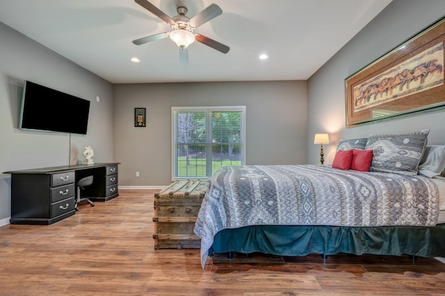 80 Latimer Cemetery Ln, Waverly, TN 37185 - bedroom featuring wood finished floors, recessed lighting, an office area, a ceiling fan, and baseboards